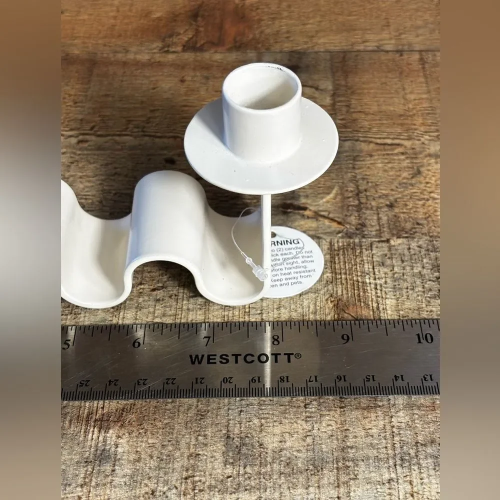 NEW Meso Helen Wave Dual Taper Candlestick Holder White Modern Metal NIB*